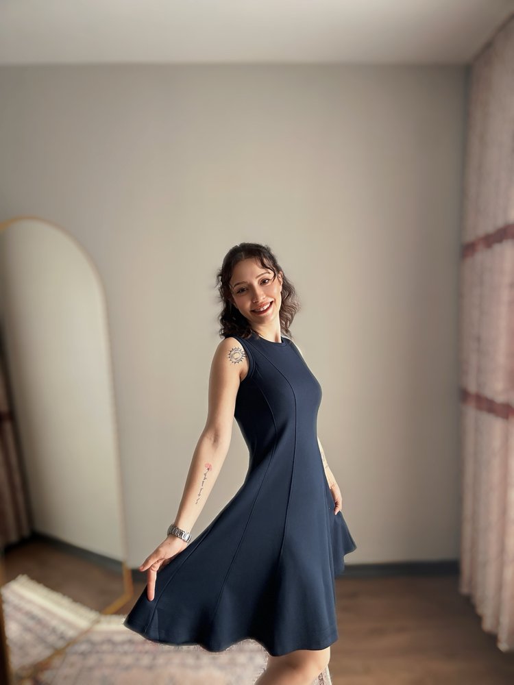 Lacivert Oys Kumaş Spor Elbise